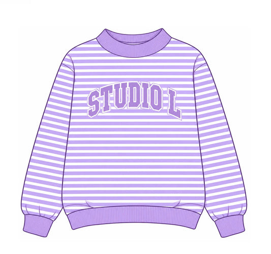 Striped Embroidered Applique Mock Neck
