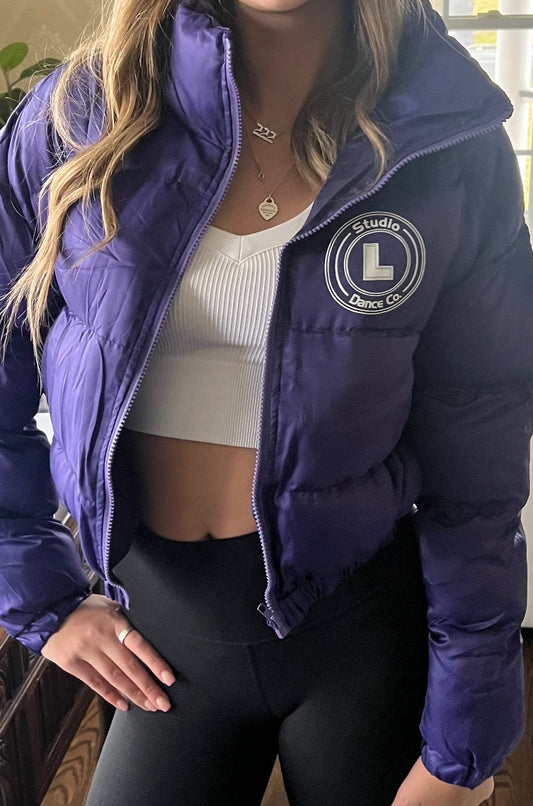 Purple crop puffer jacket